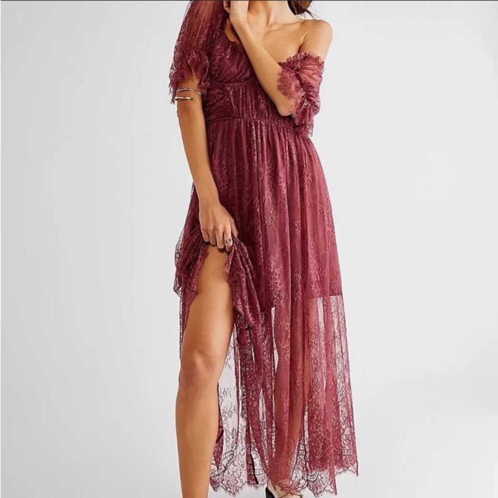 Free People Burgundy Lace Midi Dress